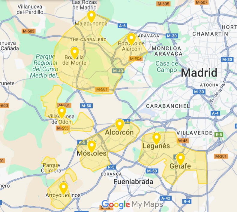 Mapa de zonas de servicio